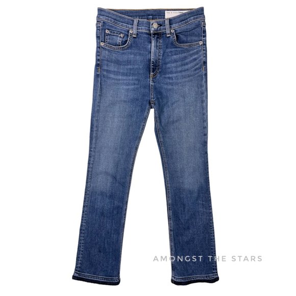 rag & bone /JEAN Hana Croyden Blue Released Raw Hem Mini Boot Cropped Jeans - Picture 6 of 12